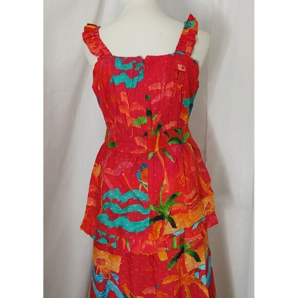 FARM Rio Midi Dress XL Red Ipanema Ruffle Sleeveless Tropical Resortwear - Picture 11 of 15